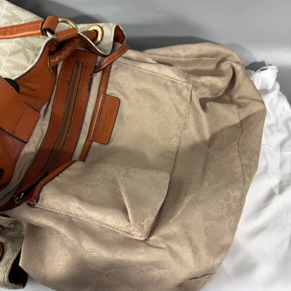 Michael Michael Kors Jet Set Large Logo Leather Gathered Brown Vanilla Tote Bag - Picture 9 of 14